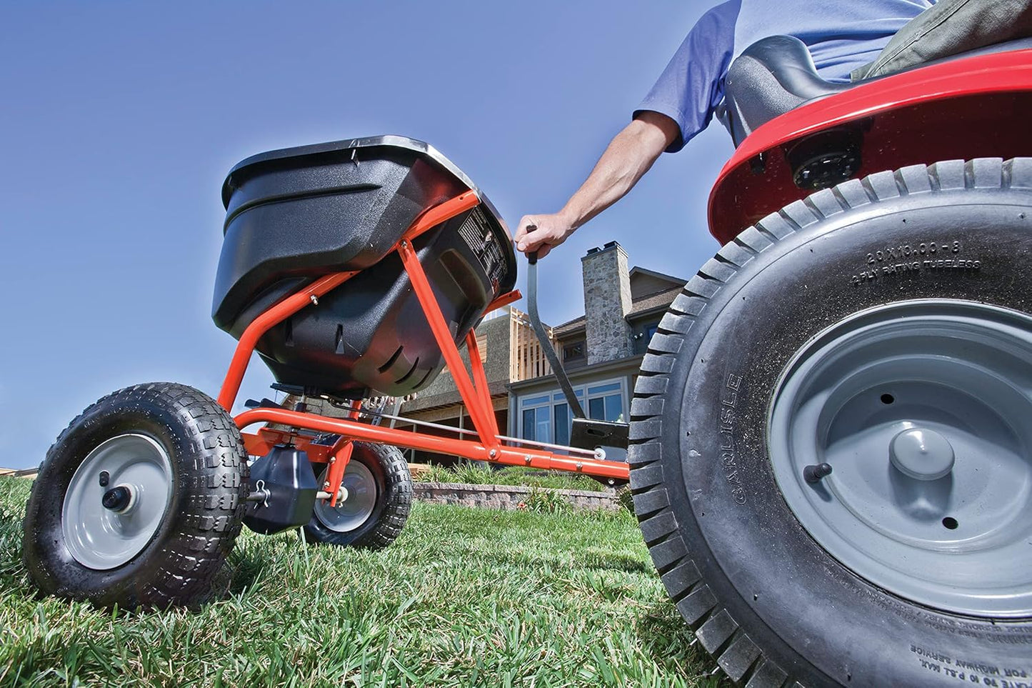 Tow-Behind Lawn & Garden Broadcast Spreader for Seed,Fertilizer,Salt,Ice Melt; Easy to use Flow Control from Seat of Riding Lawn Mower
