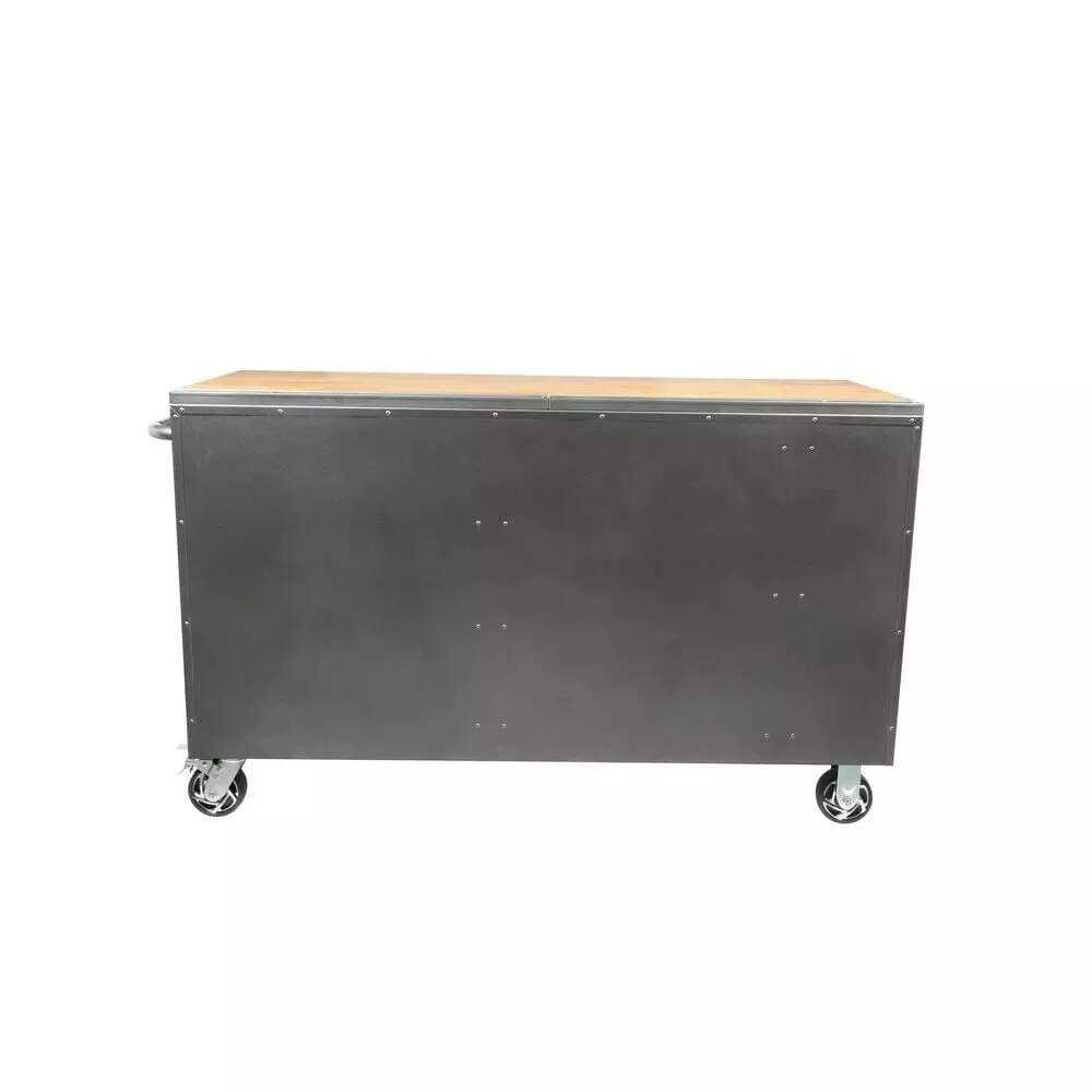 Husky 72 in. x 24 in. D Standard Duty 18-Drawer Mobile Workbench Tool Chest with Solid Wood Top in Stainless Steel
