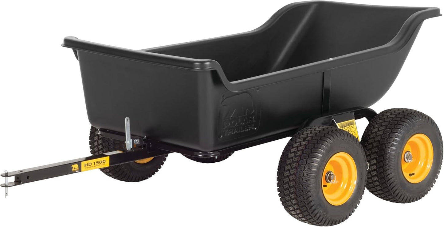 Heavy Duty Tandem Axle Cubic Foot ATV UTV Lawn Mower Trailer TA1200 and Wide Track Rubber Wheels Hauling Outdoor-Black, 1200 lbs. -15 cu.ft