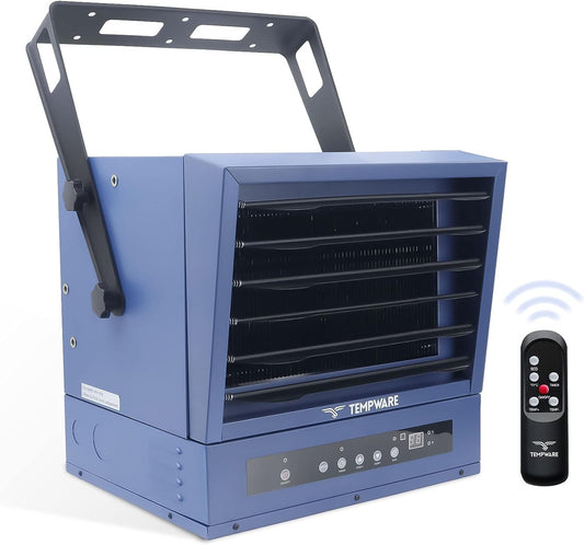 Electric Garage Heater, 7500-Watt Digital Fan-Forced Ceiling Mount Shop Heater with Full-Function Remote, 240-Volt Hardwired Heater with 12-Hour Timer, Ideal for Workshop