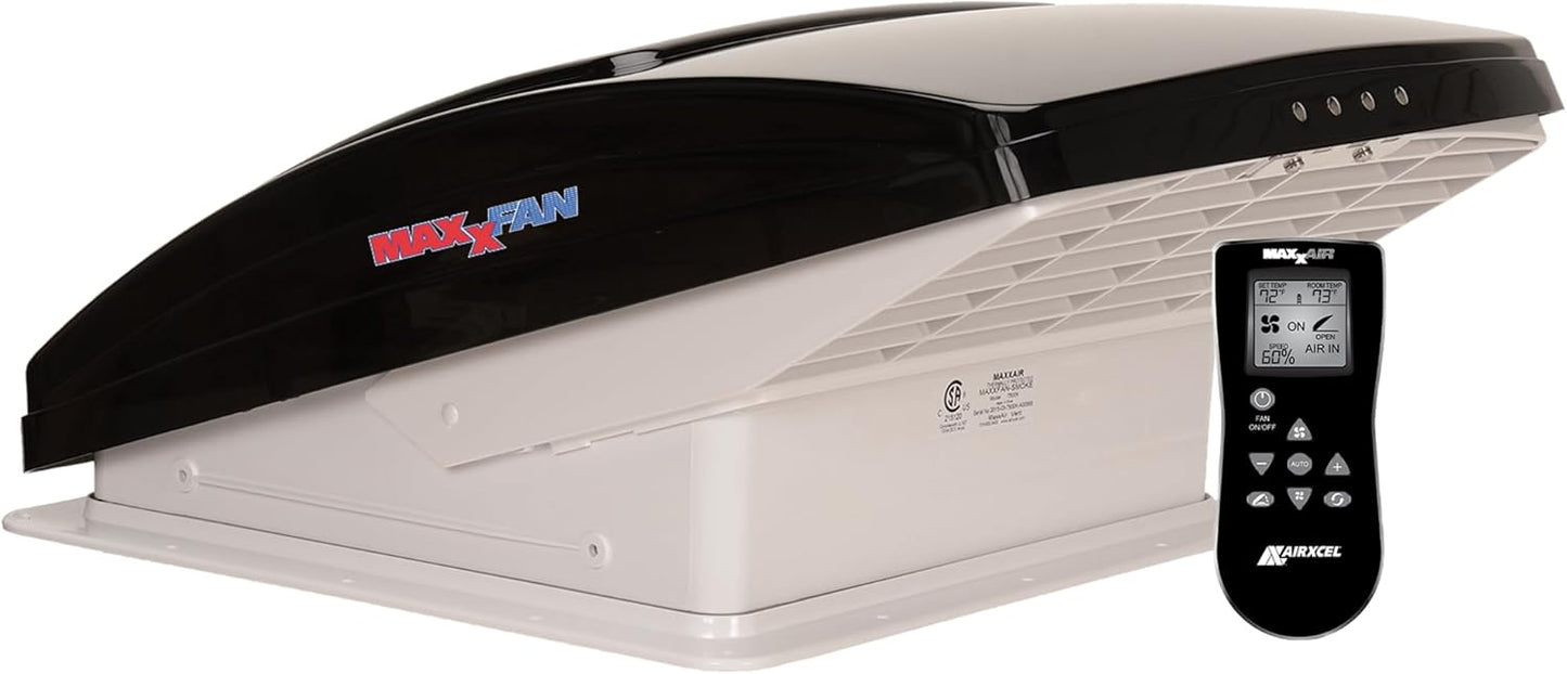 Deluxe Vent, Fan and Vent Cover All in One - Powerful 10-Speed Reversible Fan with Thermostat, Built-in Rain Cover, Remote Control, Intake & Exhaust Fan, Smoke (00-07500K)