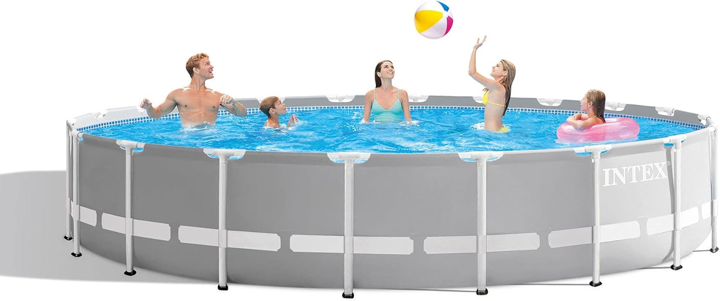 Above Ground Swimming Pool w/ Pump, Cover, & Ladder, 18' x 48", Prism Frame, Gray - Outdoor Round Family Pool w/ Filter, 42-Inch Deep Water