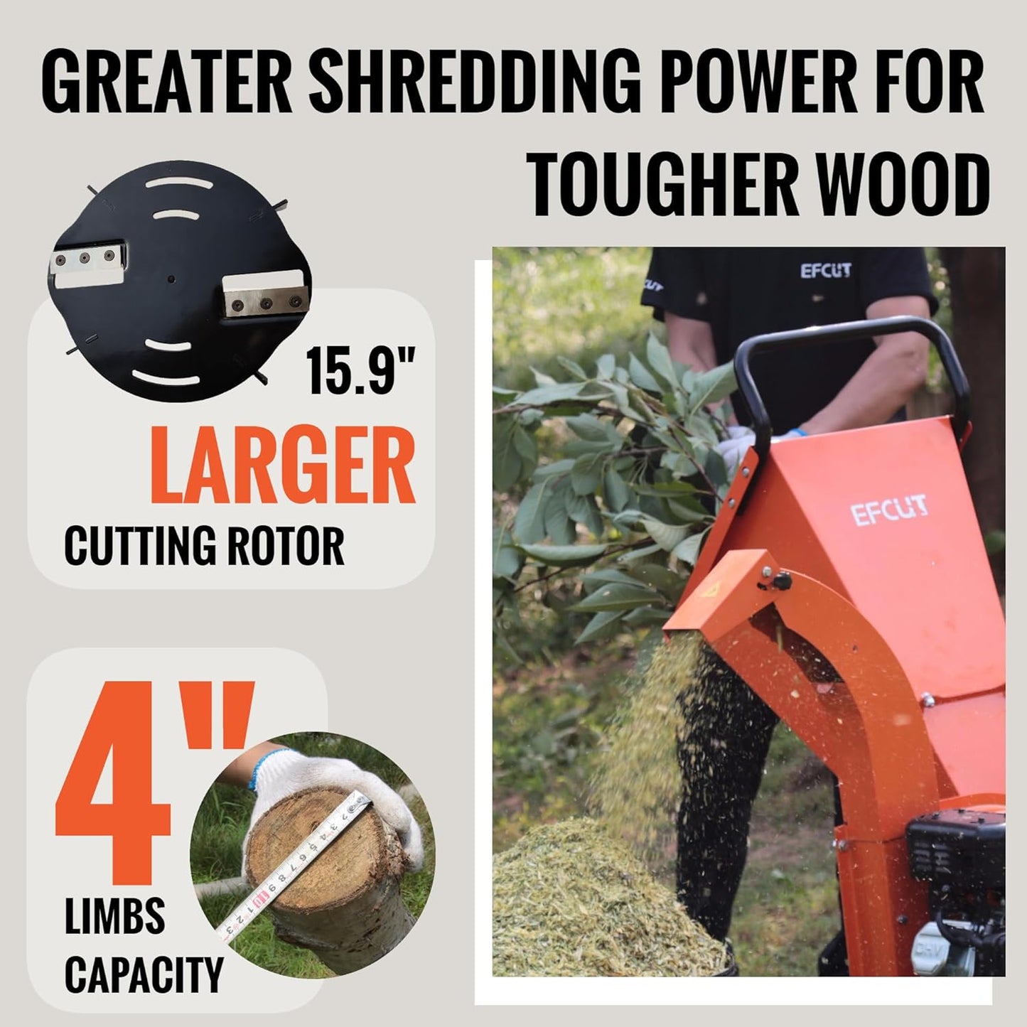 C40 Wood Chipper 4" inch Max Diameter Capacity 9 HP 274cc Gas Powered Engine Heavy Duty Shredder Mulcher