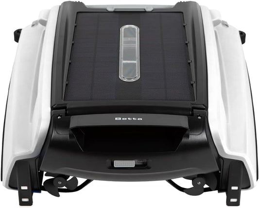 Solar Powered Automatic Robotic Pool Surface Skimmer Cleaner with 24/7 Continuous Cleaning Battery Power and Re-Engineered Twin Salt Chlorine Tolerant Motors (Blue)