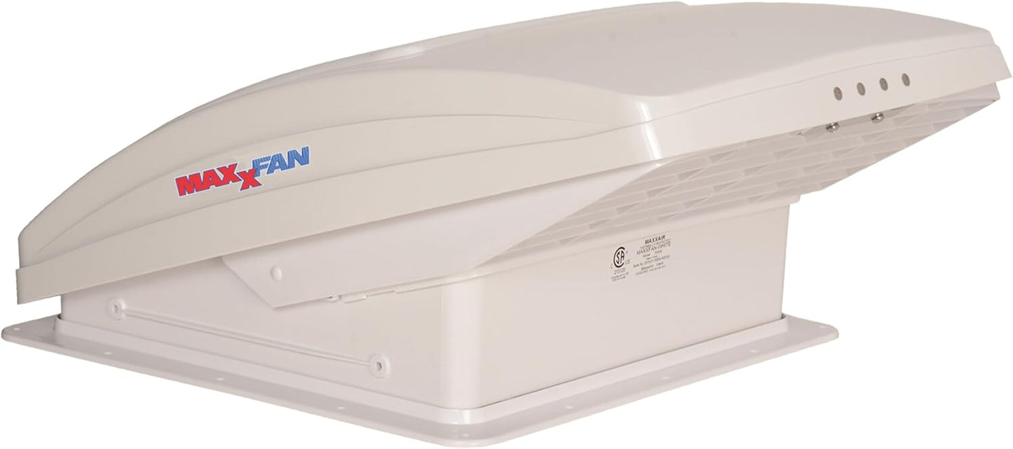Deluxe - All-In-One RV Vent, Shield & Fan; Built-In Rain Shield, 10 Speed Reversible Fan with Thermostat, Fits Standard 14"x14" Roof Openings, 12V Long Life Motor, White (00-05100K)