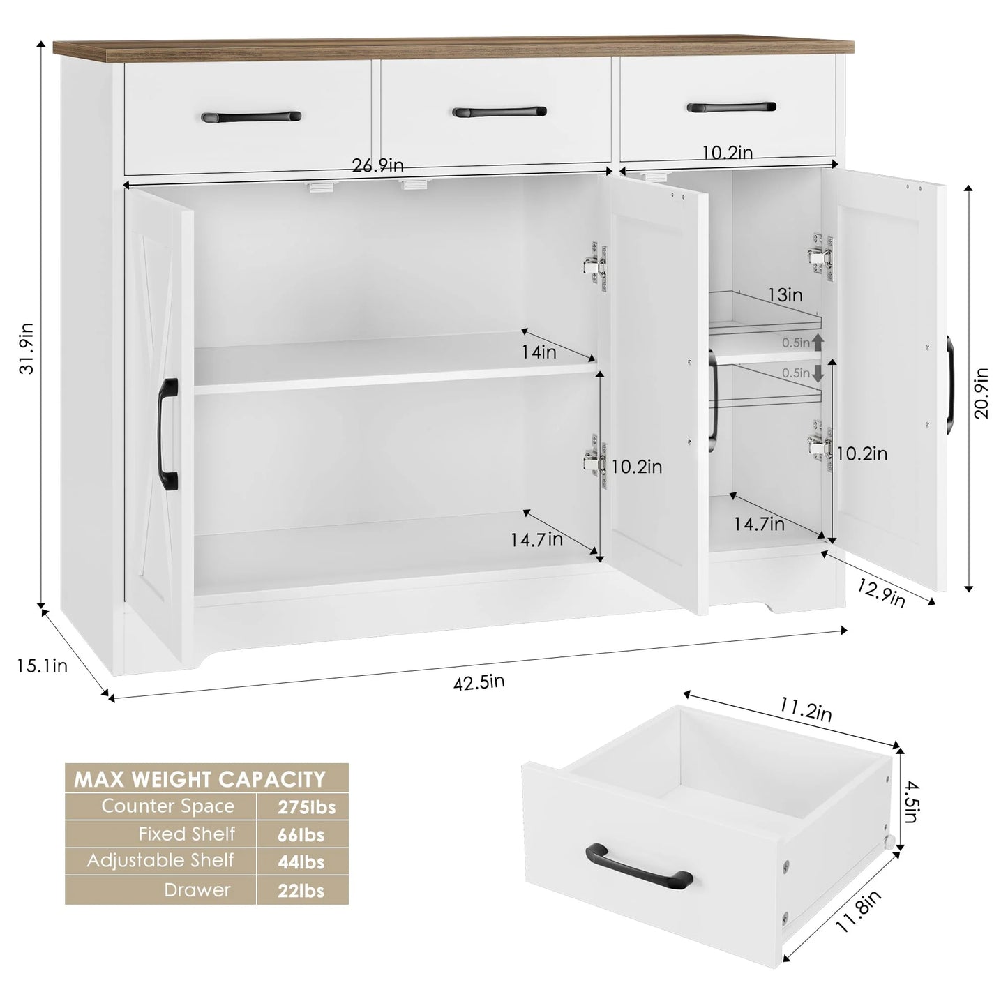Modern Farmhouse Sideboard Buffet Cabinet
