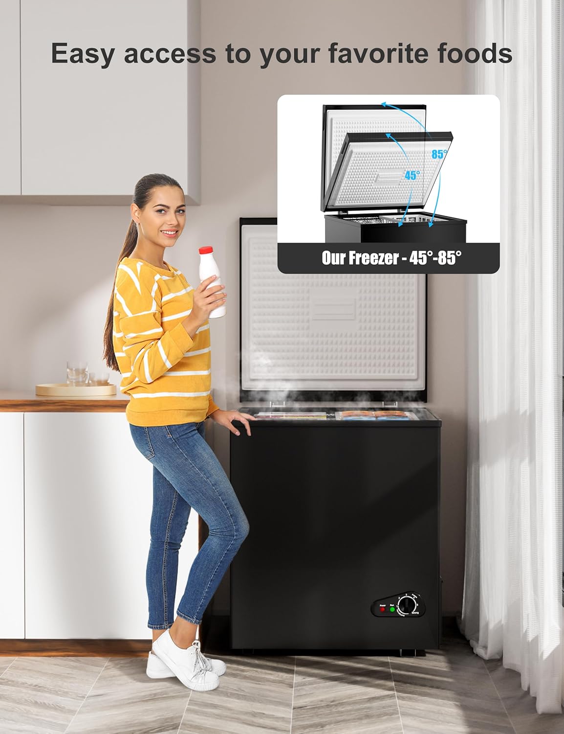 7.0 Cu Ft Chest Freezer - Energy Efficient & Quiet Mini Freezer with Adjustable Thermostat - Compact Deep Freezer for Home, Apartment, and Garage - Removable Basket & Defrost Drain