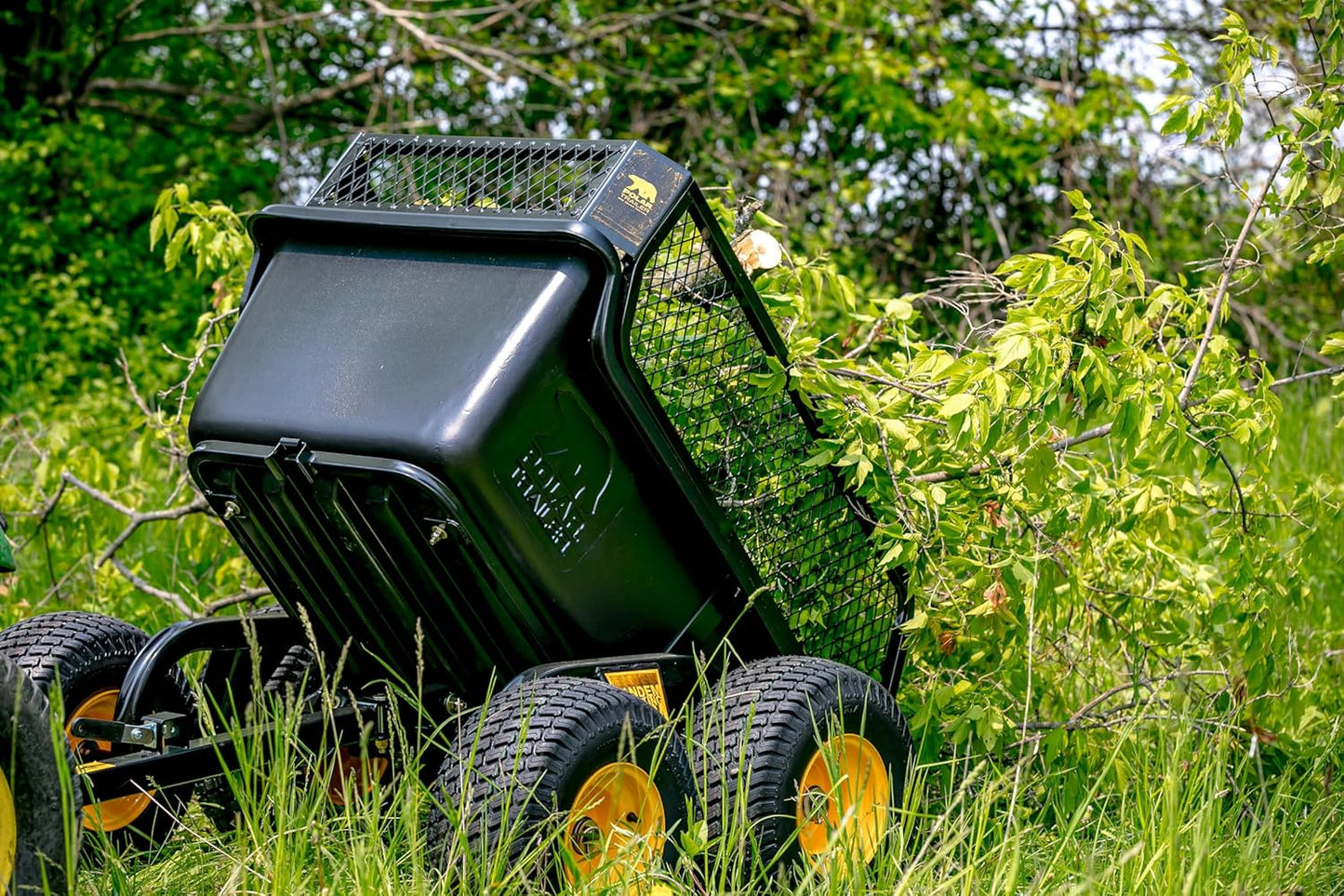 Heavy Duty Tandem Axle Cubic Foot ATV UTV Lawn Mower Trailer TA1200 and Wide Track Rubber Wheels Hauling Outdoor-Black, 1200 lbs. -15 cu.ft