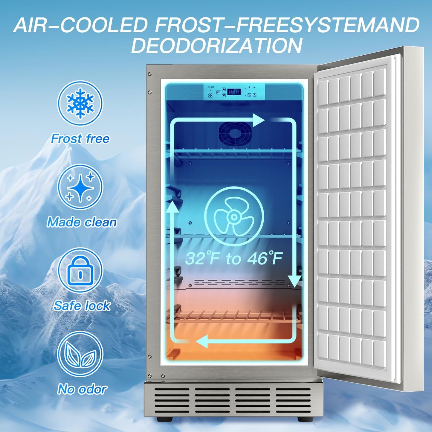 15 Inch Outdoor Refrigerator, Weather Proof Stainless Steel Beverage Beer Cooler Under Counter Fridge, Indoor/Outdoor Refrigerator with 3 Shelves for Patio Kitchen and Commercial Use