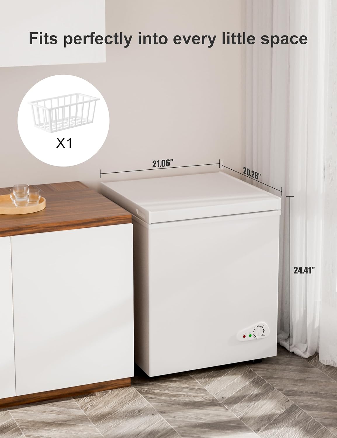 7.0 Cu Ft Chest Freezer - Energy Efficient & Quiet Mini Freezer with Adjustable Thermostat - Compact Deep Freezer for Home, Apartment, and Garage - Removable Basket & Defrost Drain