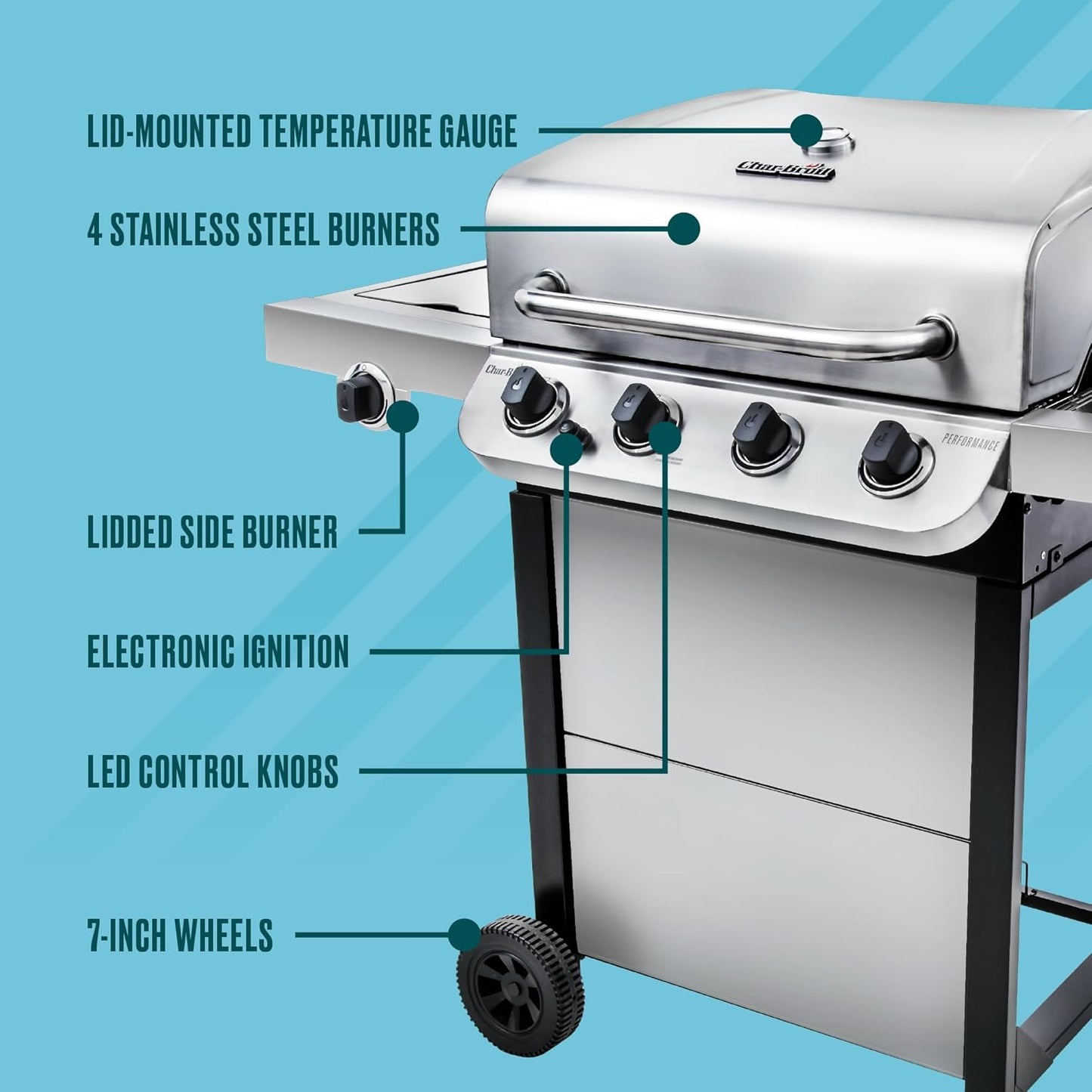 Performance Series Convective 4-Burner with Side Burner Cart Propane Gas Stainless Steel Grill - 463377319