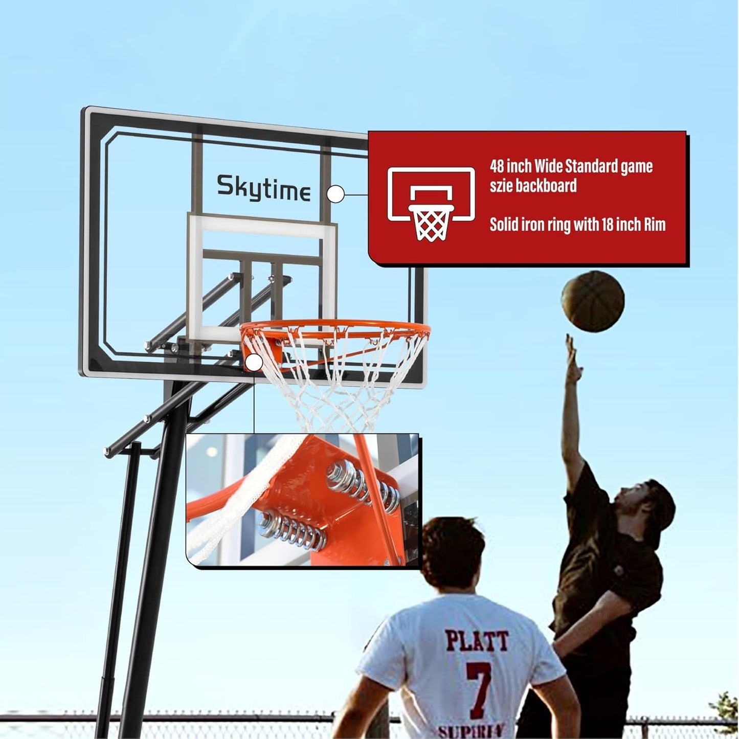 Basketball Hoop 48 Inch Backboard Portable Basketball Hoop Outdoor,5.3-10ft Stepless Regulation Crank Adjust Basketball Goal System