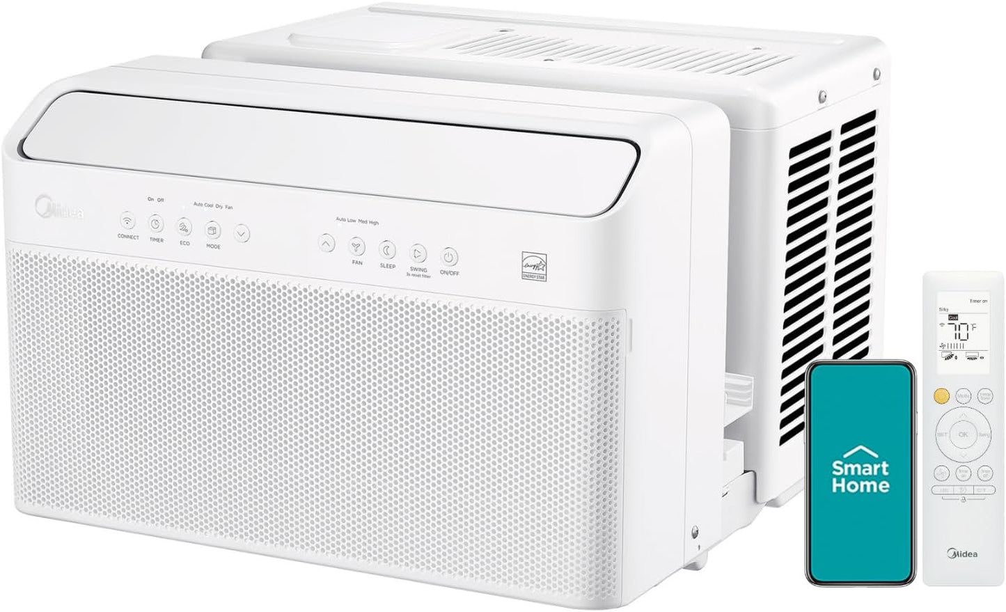 8,000 BTU U Shaped Smart Inverter Window Air Conditioner, Cools up to 350 Sq. Ft., Ultra Quiet with Open Window Flexibility, Works with Alexa/Google Assistant, 35% Energy Savings, Remote Control