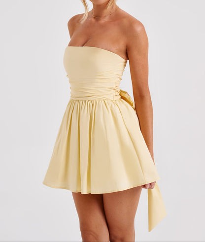 Katrina Lemon Bow-Back Mini Dress