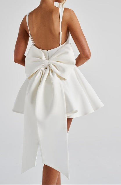 Rue Ivory Detachable-Bow Mini Dress