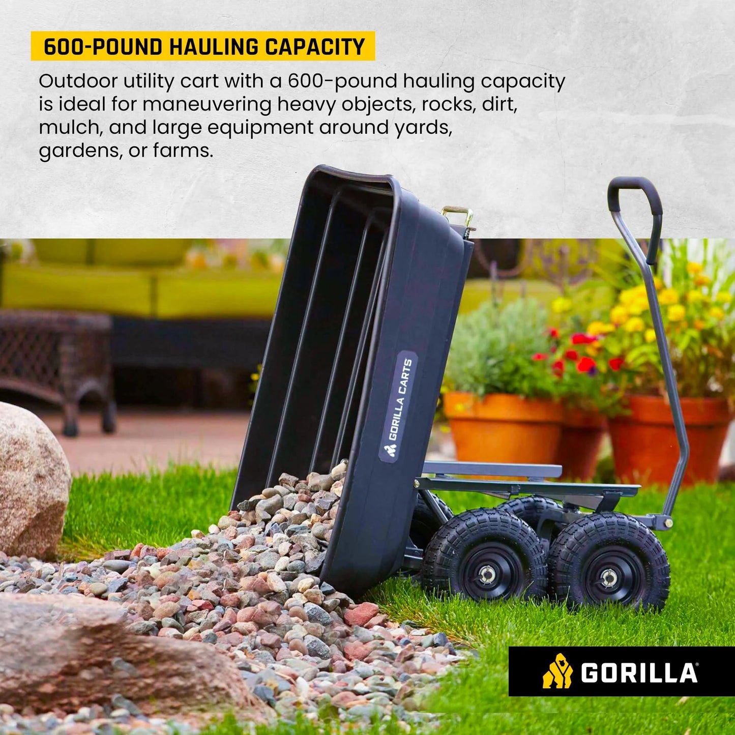 Poly Garden Dump Cart with Easy to Assemble Steel Frame