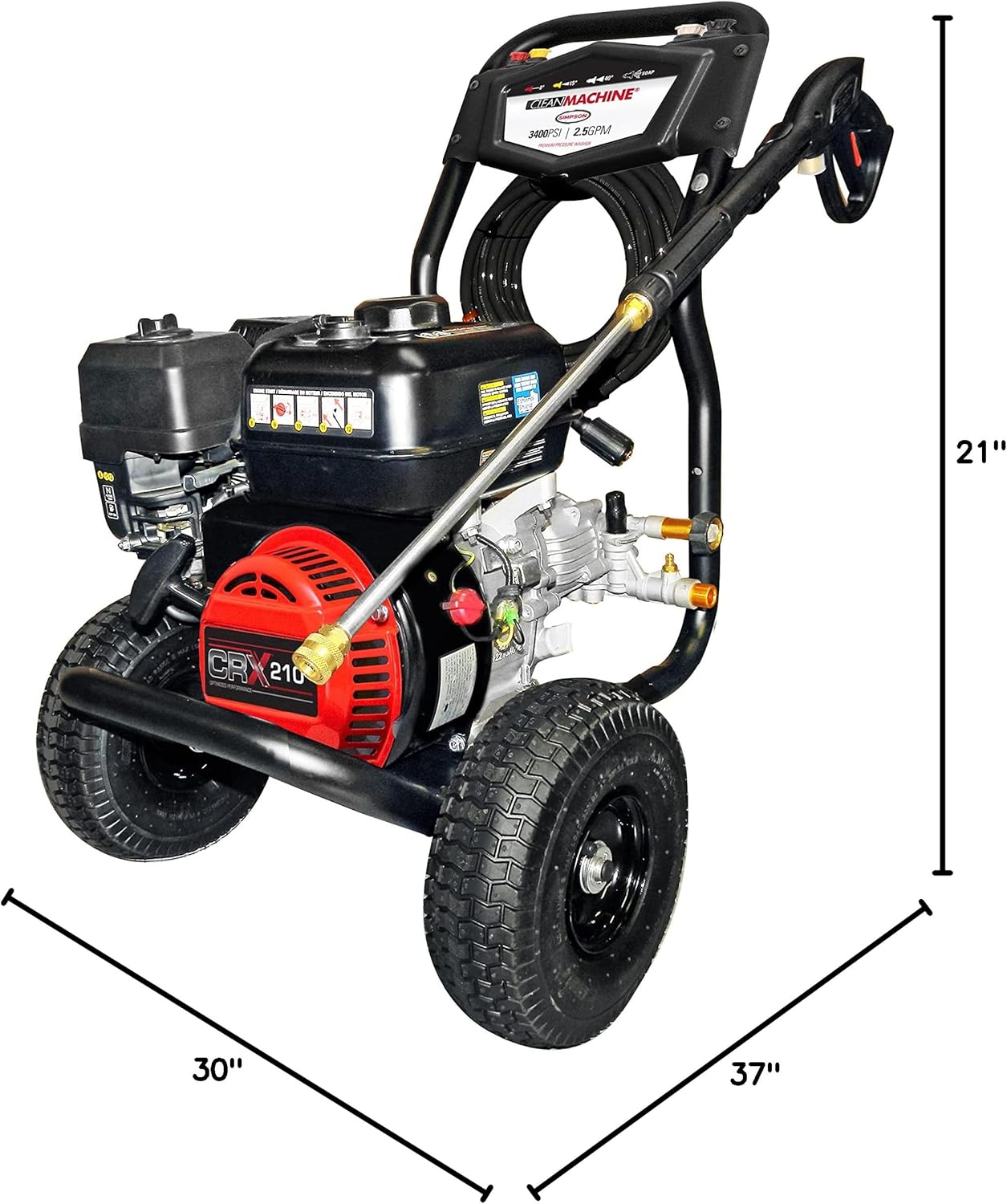 Cleaning CM61083 Clean Machine 3400 PSI Gas Pressure Washer, 2.5 GPM, CRX Engine, Includes Spray Gun and Wand, 4 QC Nozzle Tips, 5/16-in. x 25-ft. MorFlex Hose.