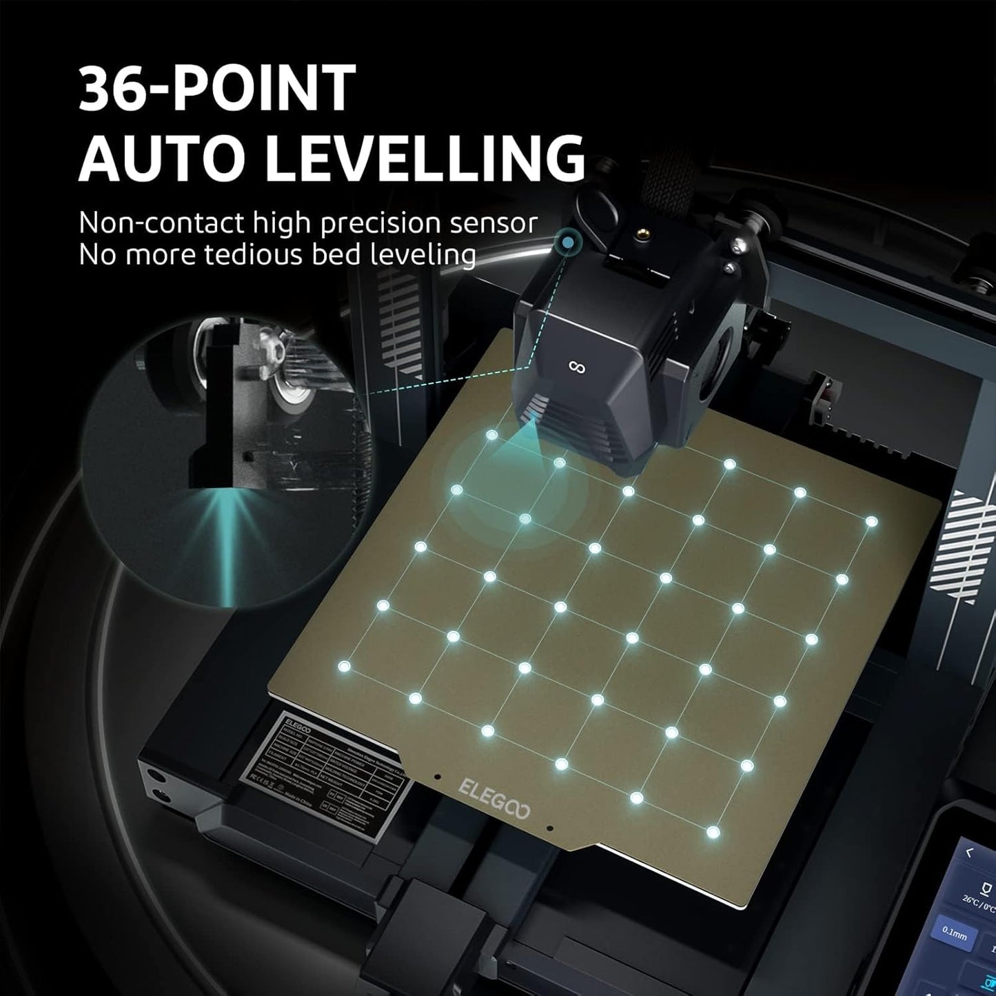 Printer with Auto Bed Leveling, Dual-Gear Direct Extruder, Dual Lead Screw Drive, Removable Capacitive Screen, 8.85x8.85x11in Large Printing Size
