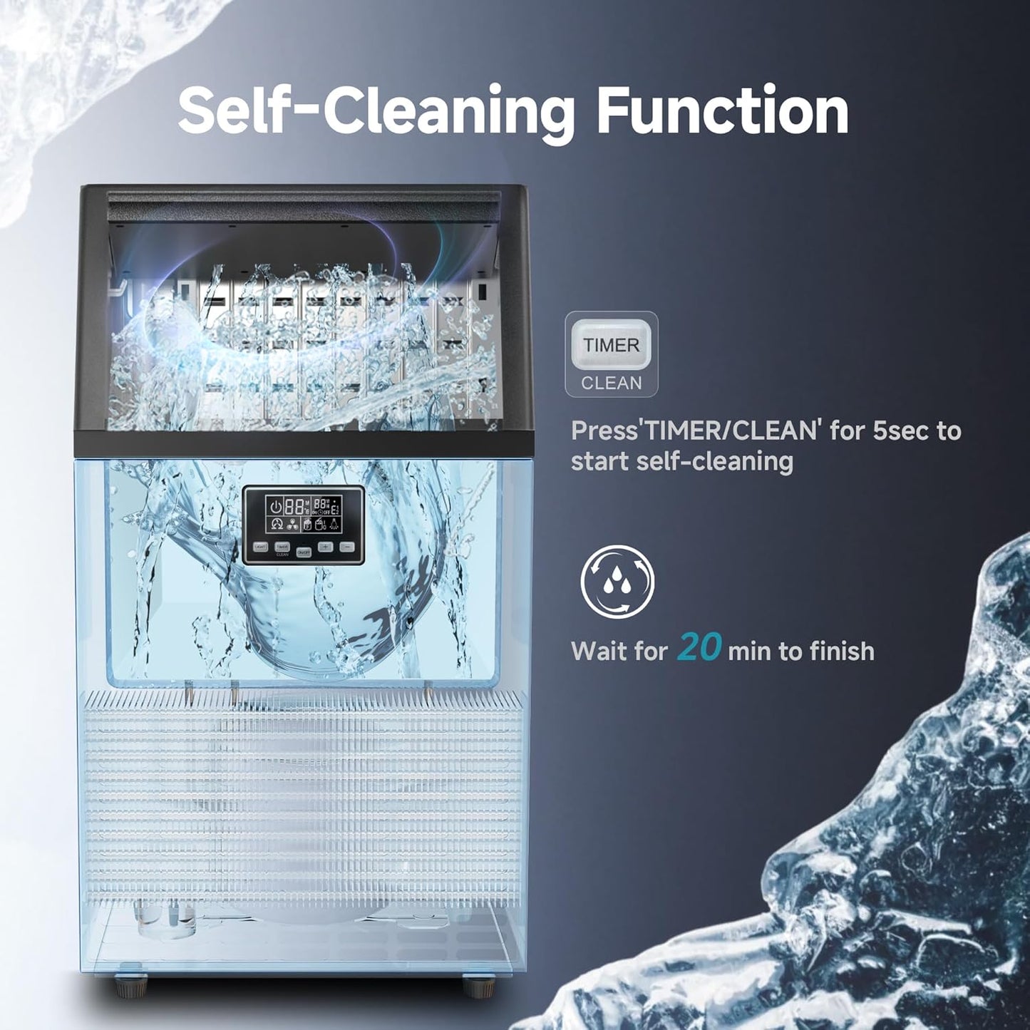 Commercial Ice Maker Machine, 100lbs/24H Stainless Steel Under Counter ice Machine with 33lbs Ice Storage Capacity, Freestanding Ice Maker.
