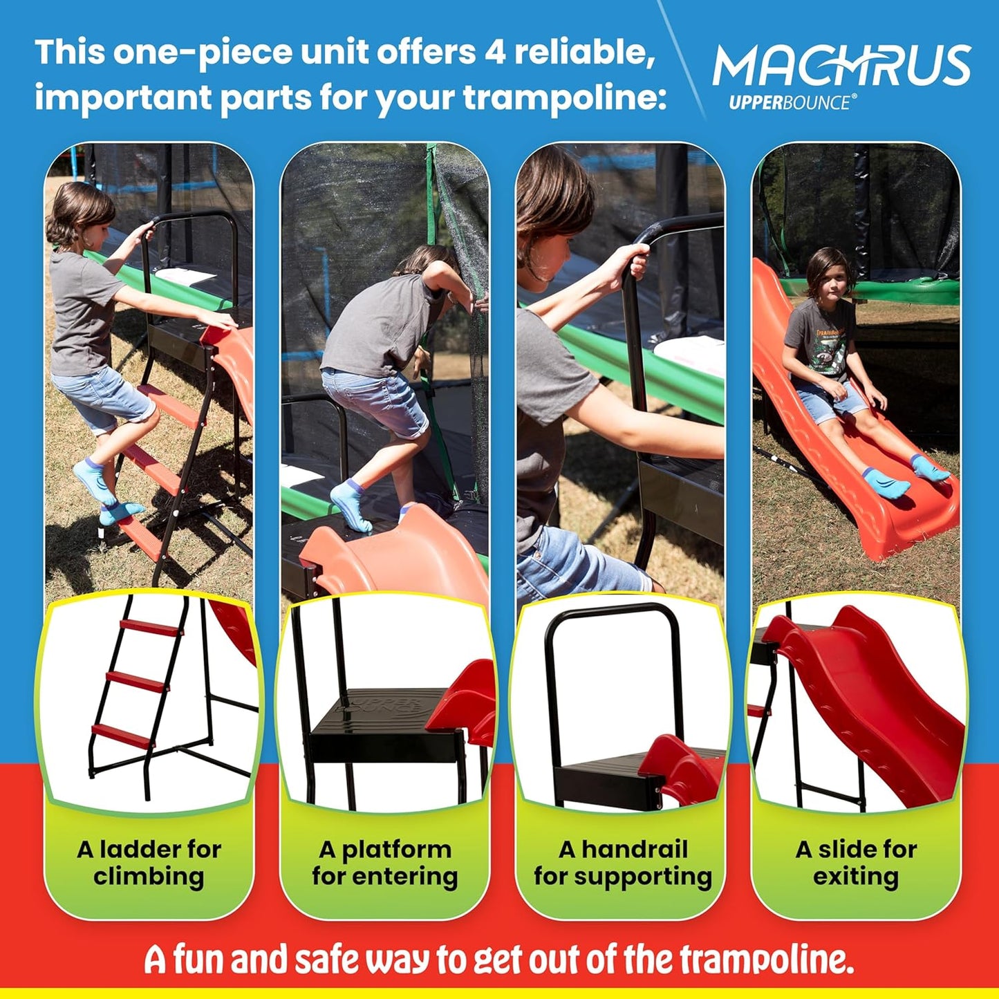 Trampoline Step N Slide | Fun Indoor & Outdoor Ladder and Wave Slide Set �� Perfect for Round or Rectangle Trampolines with or Without Net