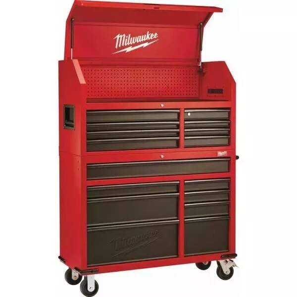 Reviews for Milwaukee 46 in. 16-Drawer Steel Tool Chest Combo and Rolling Cabinet Set, Textured Red and Black Matte