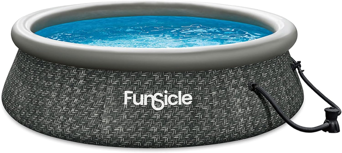 12 Foot by 36 Inch Quickset Round Inflatable Ring Top Outdoor Above Ground Swimming Pool Set with Pump and Cartridge Filter, Dark Herringbone