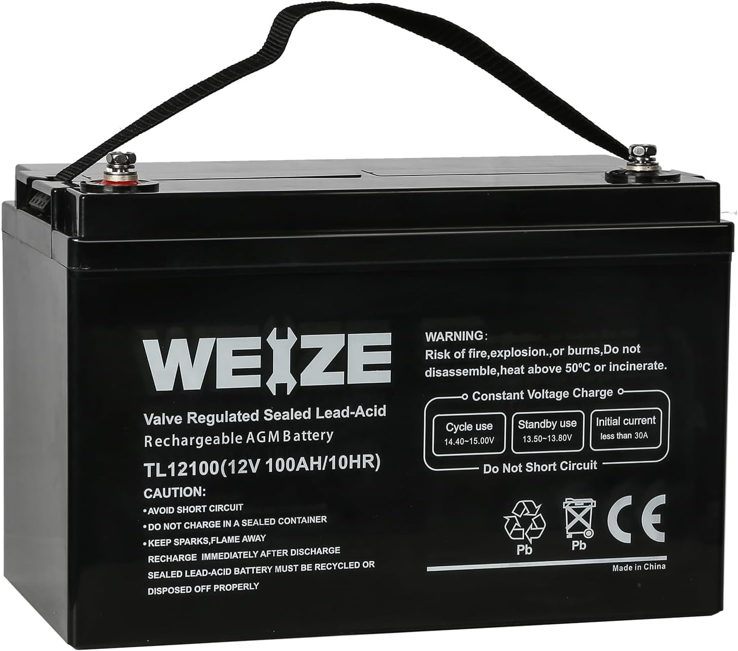 Deep Cycle AGM 12 Volt 100Ah Battery, Maintenance-Free, 3% Self-Discharge Rate, 1150A Max Discharge Current, Perfect for RV, Solar, Trolling Motor, Wind, Marine, Camping and Off-Grid System