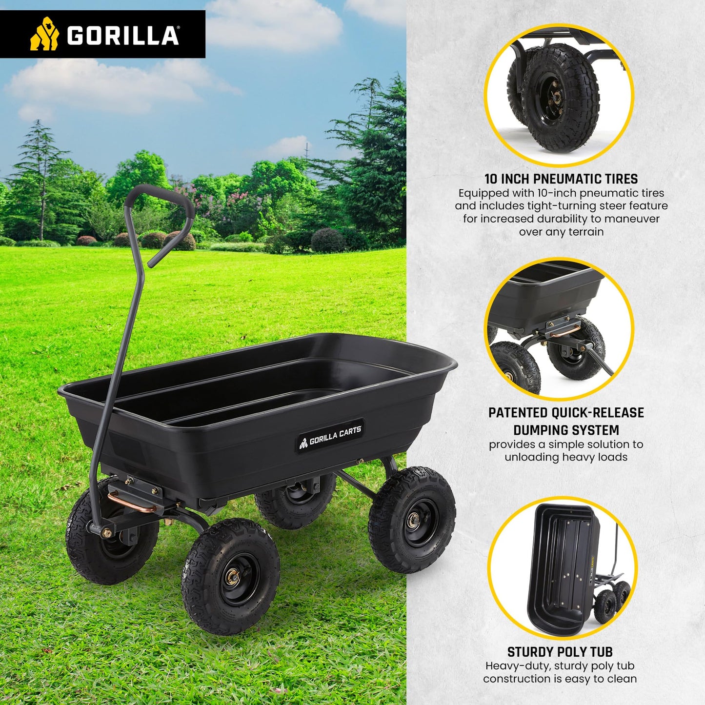 Poly Garden Dump Cart with Easy to Assemble Steel Frame