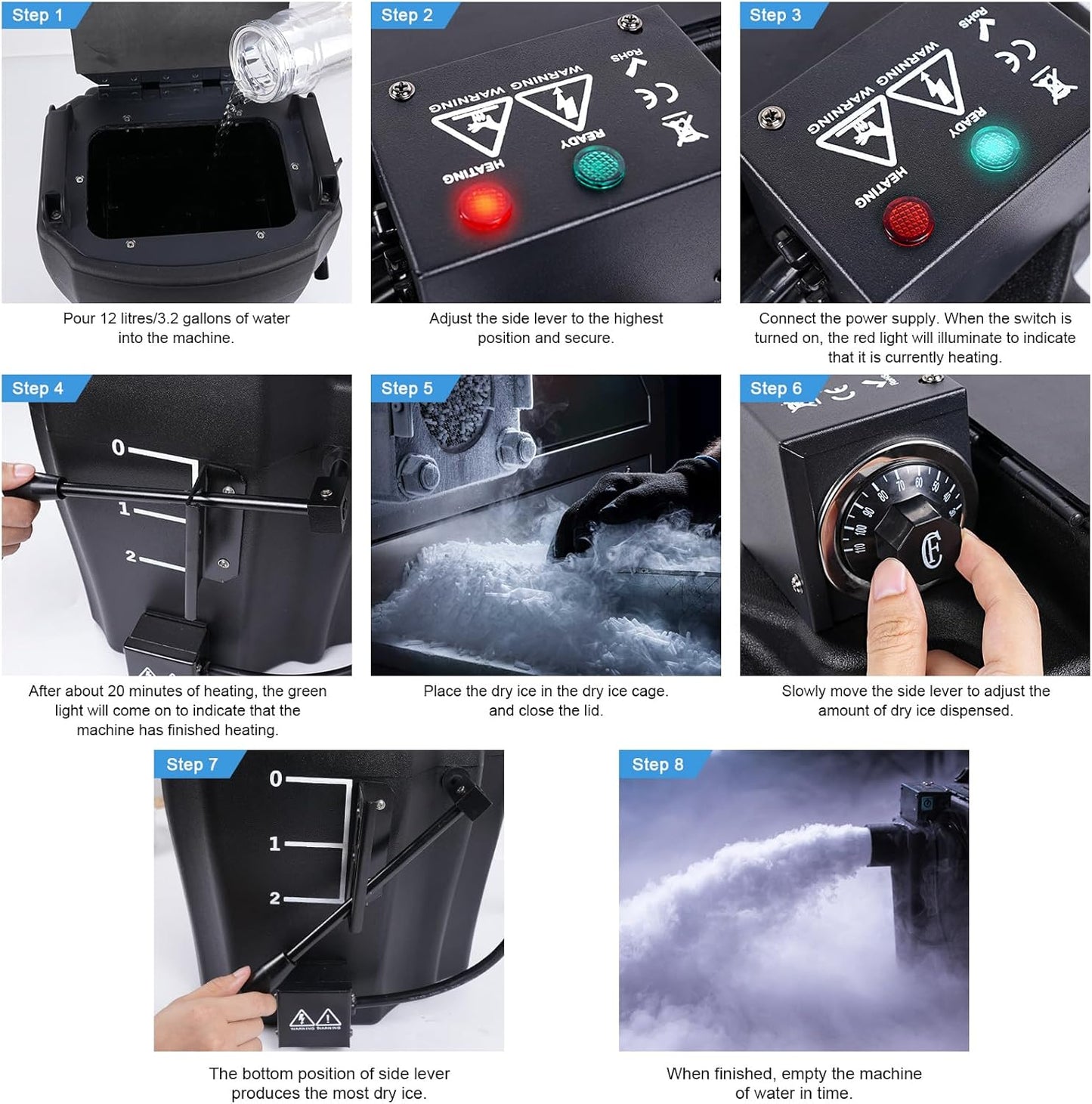 Dry Ice Fog Machine, 3500W Low Lying Fog Machine, Dry Ice Machine with Tube Nozzle High Density Fog Smoke for Wedding Party Events Stage Concert Club Performance DJ (Black)