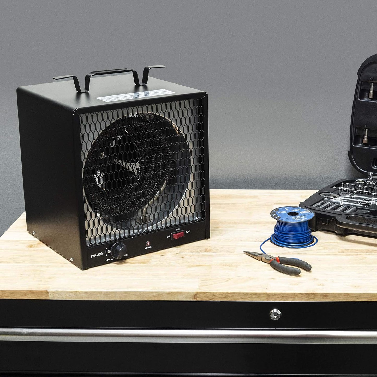 Portable Heater (240V) Portable Electric Garage Heater Heats Up to 600 sq. ft. with 6-Foot Cord Wrap and Carrying Handle | 5600 Watt Portable Electric Shop Heater for Garage and Work Shop