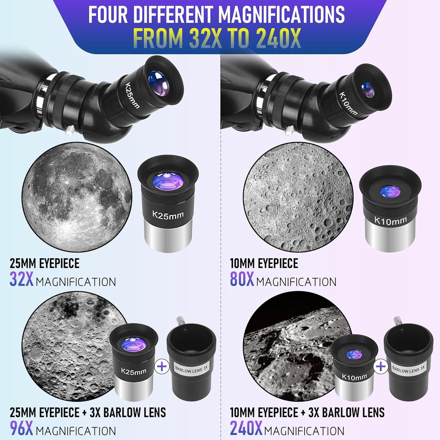 Telescope, Telescope for Adults High Powered Professional, 90mm Aperture 800mm Refractor Telescopes for Astronomy Beginners Fully Multi-Coated with AZ Mount Tripod & Phone Adapter & Carry Bag