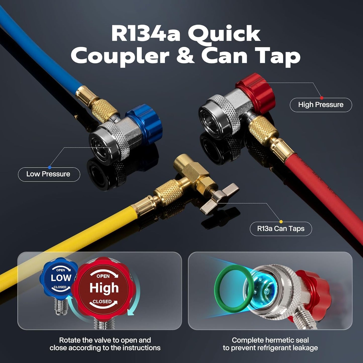 110V 1/4 HP 3.5CFM Single Stage Rotary Vane Air Vacuum Pump and AC Manifold Gauge Set Kit with Thermometer for R134a R12 R22 R502 R410a HVAC Air Conditioning Refrigeration Recharging Red