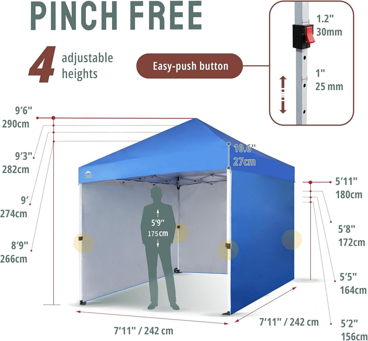 10X10 Comercial Instant Canopy Pop Up Tent with Center Lock (10x10 with 4 Sidewalls, Grey)