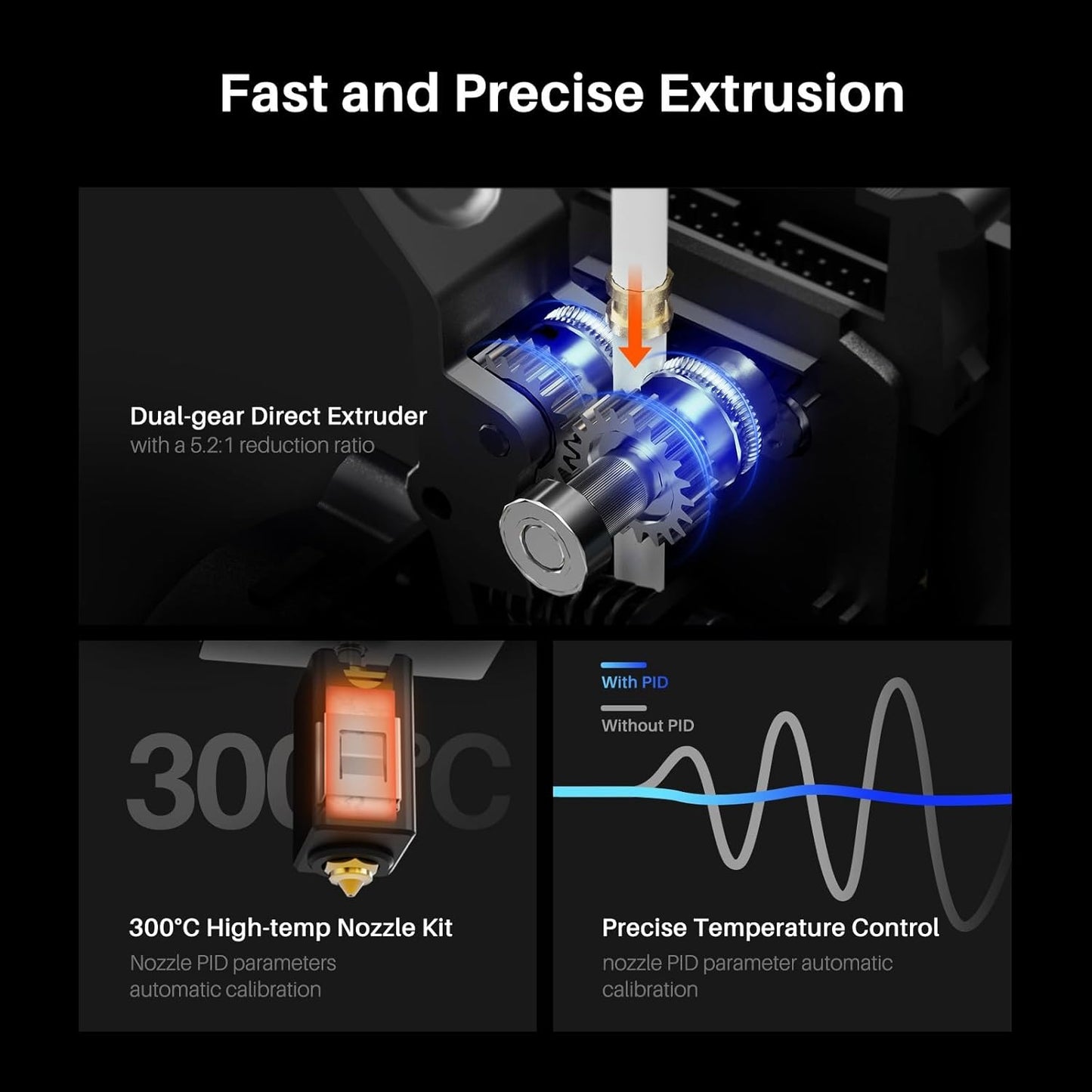 Printer with Auto Bed Leveling, Dual-Gear Direct Extruder, Dual Lead Screw Drive, Removable Capacitive Screen, 8.85x8.85x11in Large Printing Size