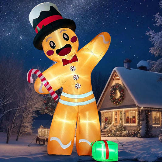 12-foot Christmas inflatable decoration, outdoor decoration, red sugar man, giant inflatable Christmas courtyard decoration, outdoor with 8 LEDs, Christmas inflatable courtyard decoration suitable for outdoor and indoor lawns