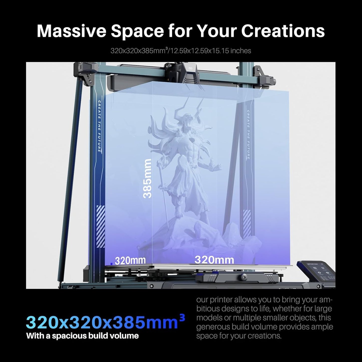 Printer with Auto Bed Leveling, Dual-Gear Direct Extruder, Dual Lead Screw Drive, Removable Capacitive Screen, 8.85x8.85x11in Large Printing Size