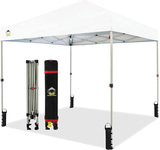 10x10 Pop Up Canopy - Beach Tent with One Push Setup - Easy Outdoor Sun Shade for Events, Parties, Camping - Gazebo with STO-N-Go Cover Bag, Silver Coated Top, White