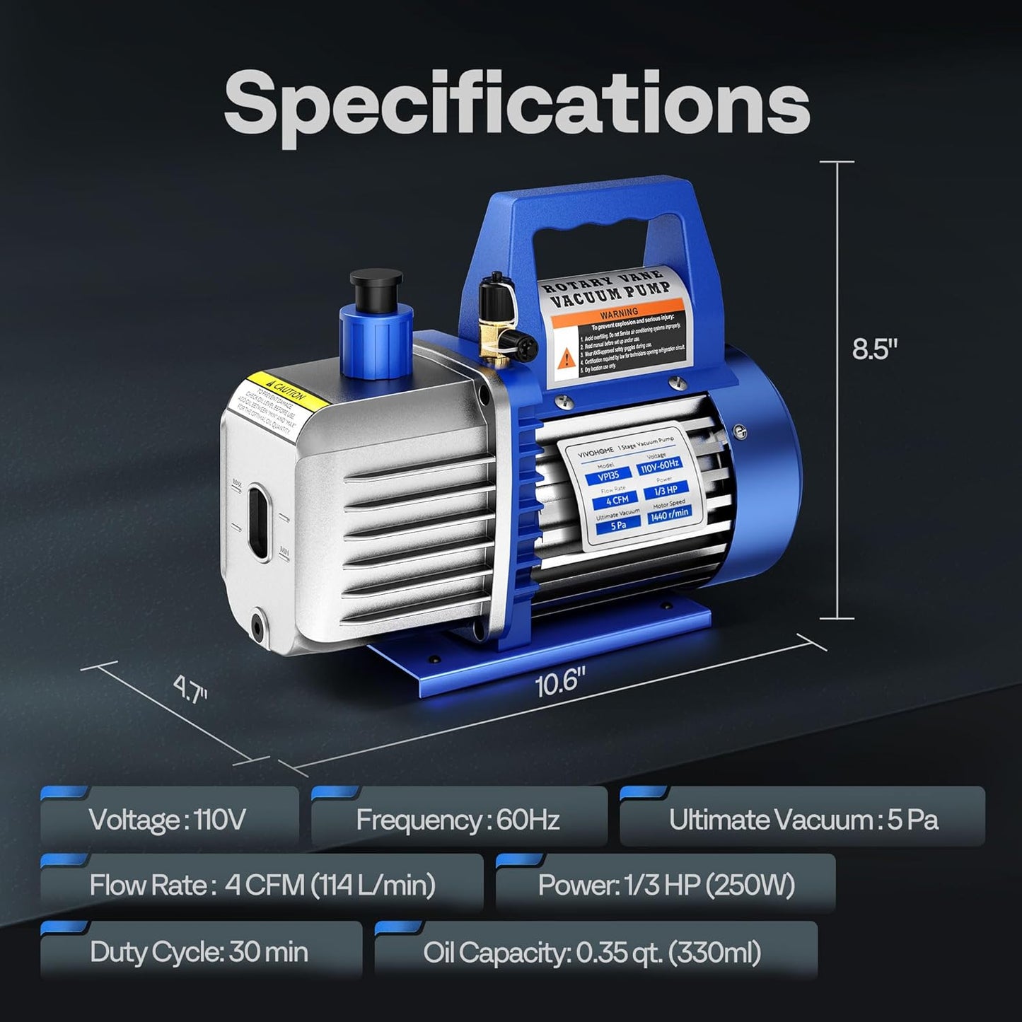 110V 1/4 HP 3.5CFM Single Stage Rotary Vane Air Vacuum Pump and AC Manifold Gauge Set Kit with Thermometer for R134a R12 R22 R502 R410a HVAC Air Conditioning Refrigeration Recharging Red