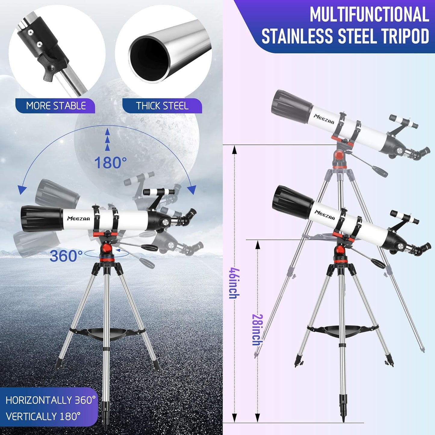 Telescope, Telescope for Adults High Powered Professional, 90mm Aperture 800mm Refractor Telescopes for Astronomy Beginners Fully Multi-Coated with AZ Mount Tripod & Phone Adapter & Carry Bag