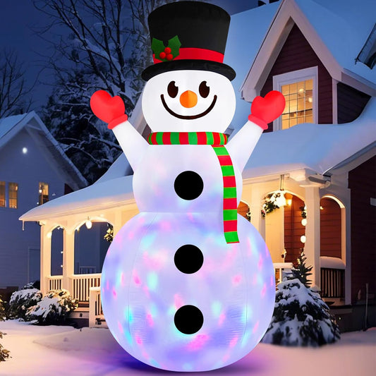 14FT Large Snowman Christmas Inflatables Outdoor Decorations Built in Rotating Colorful LEDs, Snow Man Holding Garland Xmas Blow Up Inflatable for Home, Party, Outside, Garden, Lawn, Holiday Decor