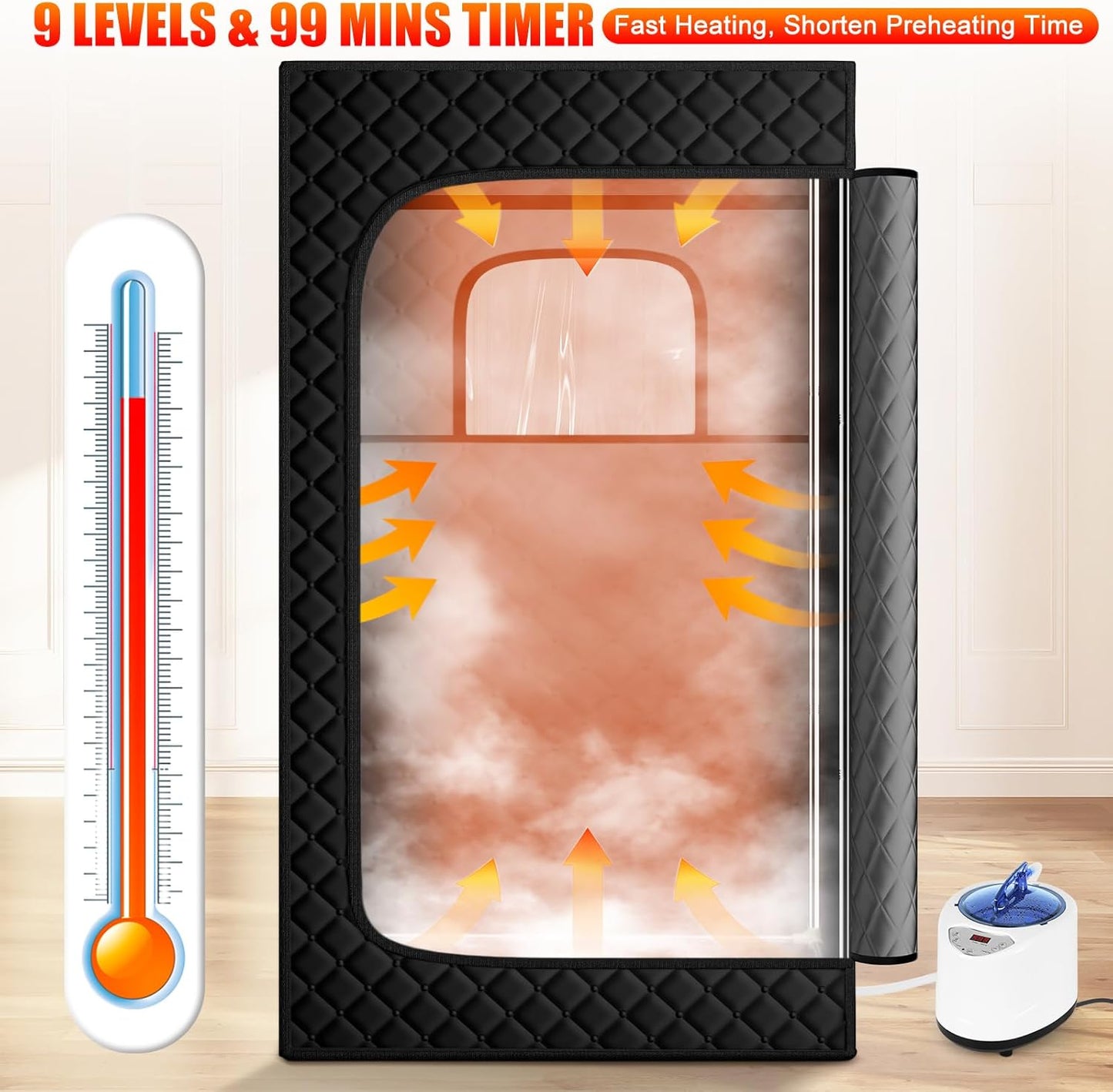 Upgraded Sauna Box for Relaxation, Detoxification, Portable Steam Sauna for Home with Steamer, 9 Levels, 2.6�� x 2.6�� x 5.9��