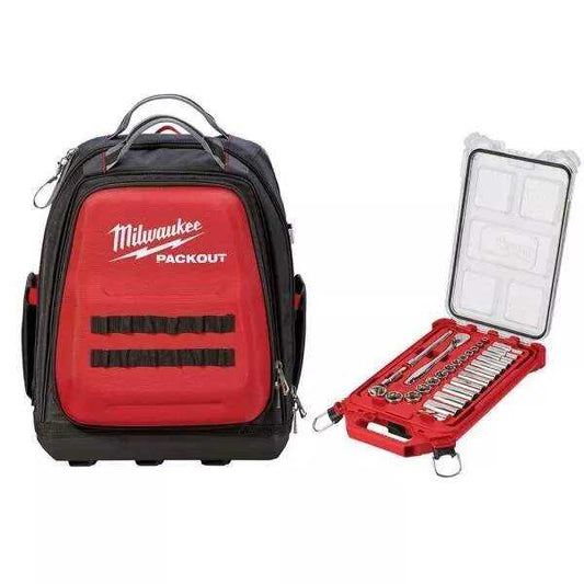 15 IN. PACKOUT BACKPACK AND 3/8 IN. DRIVE SAE RATCHET AND SOCKET MECHANICS TOOL SET WITH PACKOUT CASE (28-PIECE)