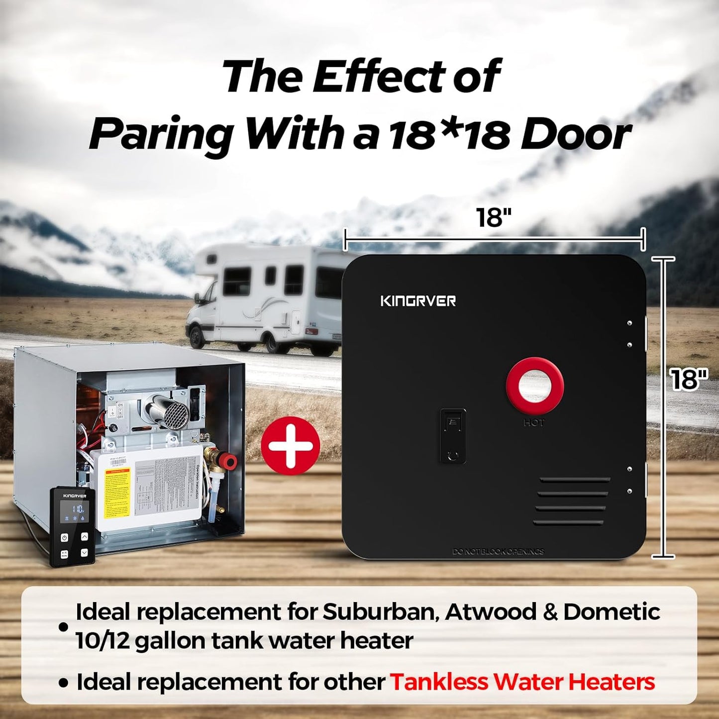 RV Tankless Water Heater without Door, , Propane Gas, DC 12V, 3 Optional Door Sizes 15"x15", 15"x18" and 18"x18" for Refitment, Compatible with All RVs, Sufficient Power, High Altitude