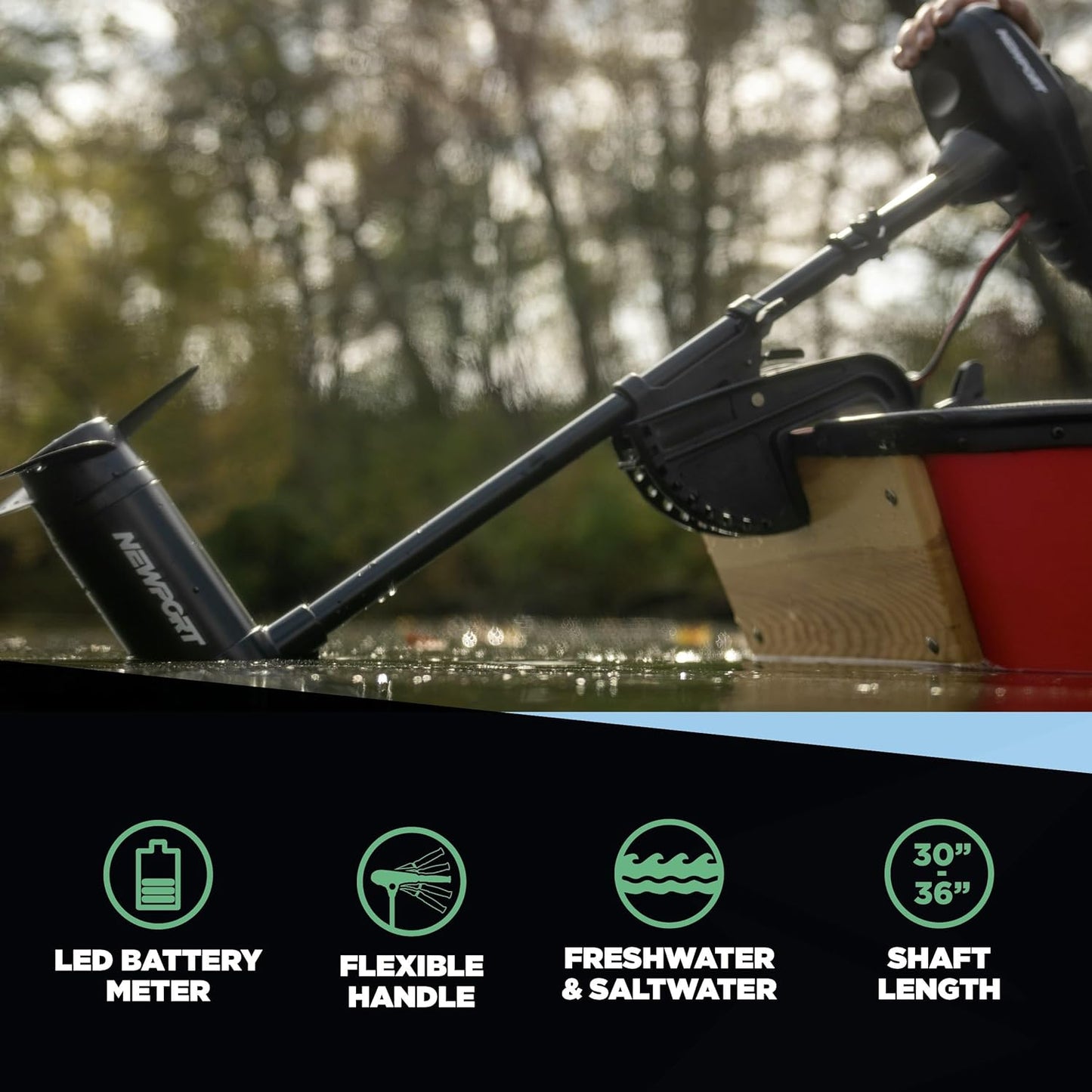 Push-type seawater rear-mounted installed electric trolling motor for fishing, equipped with LED battery indicator light