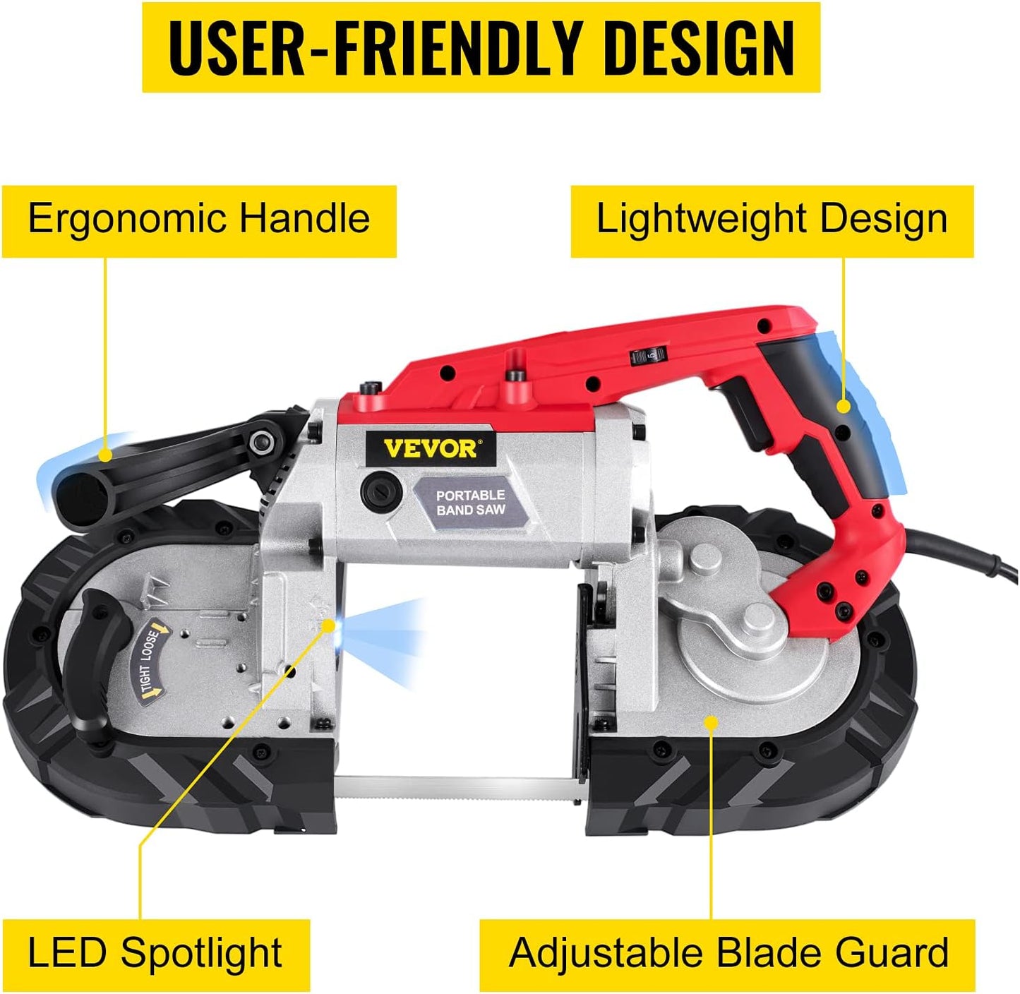 Portable Band Saw, 110V Removable Alloy Steel Base Corded Band Saw, 5 Inch Cutting Capacity Hand held Band Saw,Variable Speed Portable Bandsaw, 10Amp Motor Deep Cut Band saw for Metal Wood