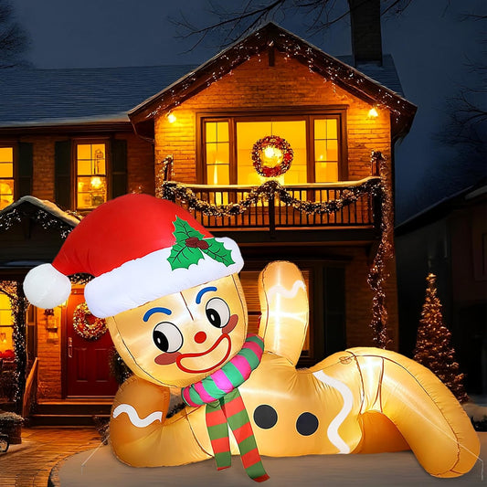 10-foot outdoor Christmas balloon decoration, gingerbread-shaped inflatable Christmas balloon decoration with light-emitting lamps, suitable for use in courtyards, gardens, and lawns as gingerbread-style Christmas decorations.