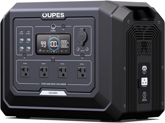 1 Portable Power Station 2000W (4500W Peak), 1024Wh LiFePO4 Battery Generator with 1400W AC Charging & 800W Solar Charging, Expandable to 5120Wh, for Home, Power Outages, Camping & RVs