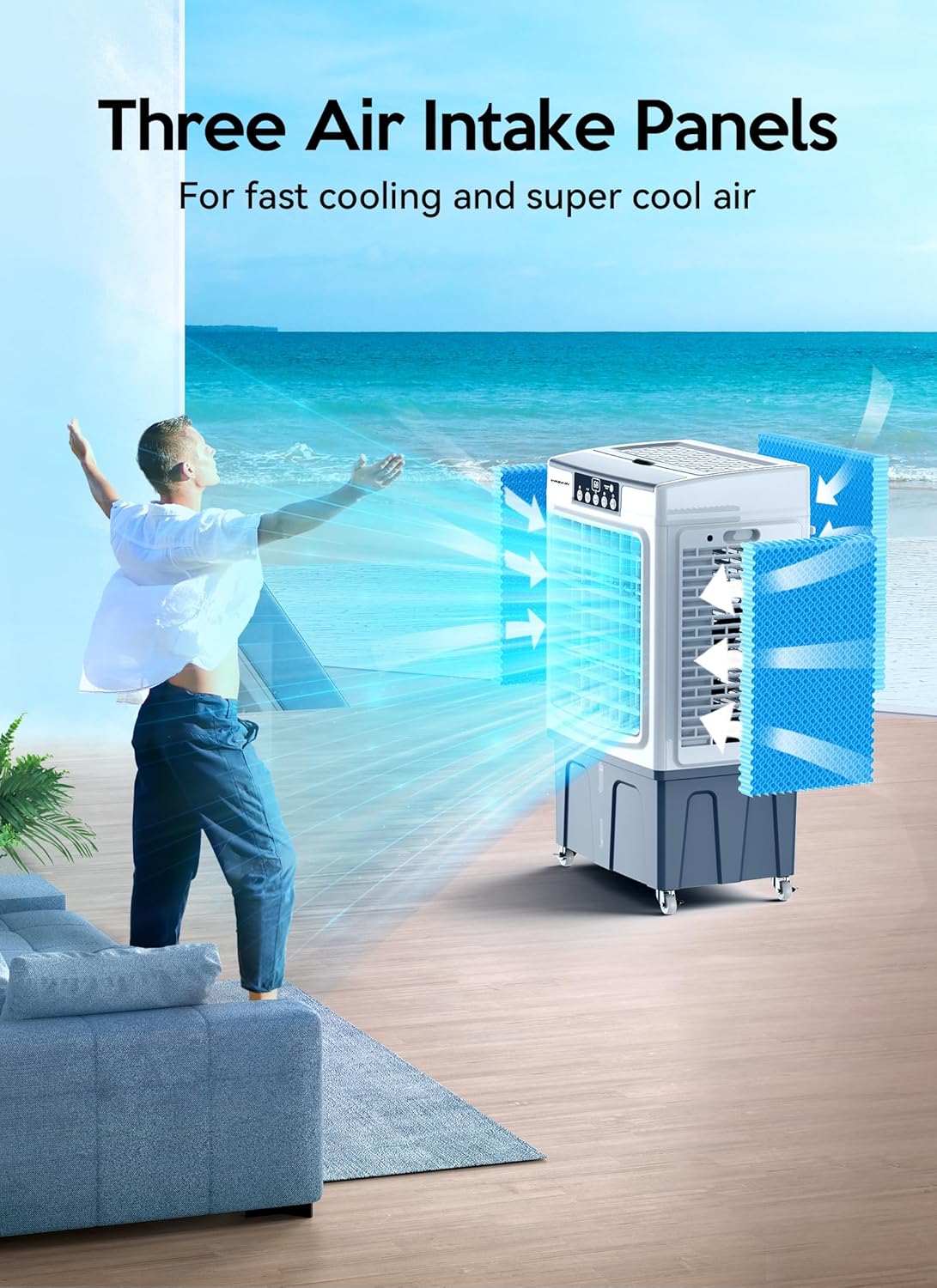 Evaporative Cooler, Air Cooler, 120掳Oscillation Swamp Cooler with Remote Control, 24H Timer, 3 Wind Speeds for Outdoor Indoor Use,8 Gallon