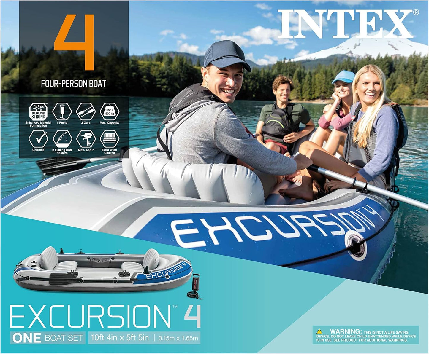 Excursion Inflatable Boat Series: Includes Deluxe 54in Boat Oars and High-Output Pump �� SuperTough PVC �� Adjustable Seats with Backrest �� Fishing Rod Holders �� Welded Oar Locks