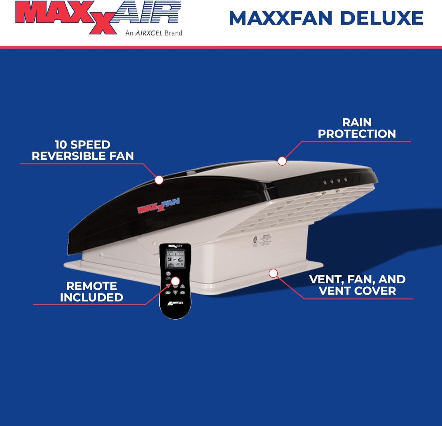 Deluxe Vent, Fan and Vent Cover All in One - Powerful 10-Speed Reversible Fan with Thermostat, Built-in Rain Cover, Remote Control, Intake & Exhaust Fan, Smoke (00-07500K)